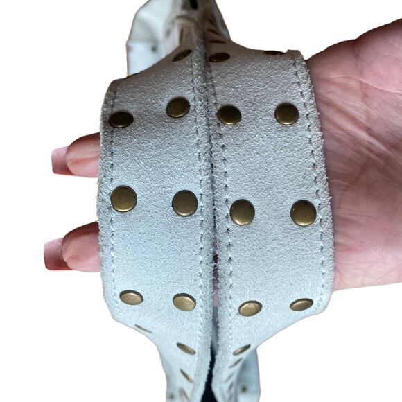 NEW Y2K Gap Leather Cream Suede Studded Hobo Shoulder Bag - Picture 4 of 7